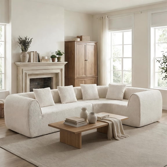 FFZ 110 inch Modern Curved L-Shaped Modular Sectional Sofa with Fully Compressed Sponge, 2-Piece Set, Almond