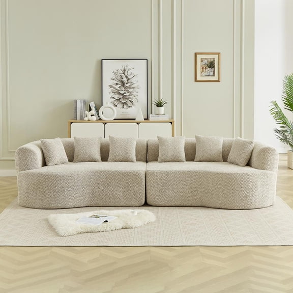 FFZ 111.5 inch Curved Modular Sectional Sofa, 4-Seater, Light Khaki