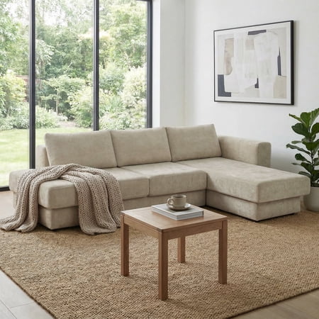 FFZ 113" L-Shaped Modular Sectional Sofa with Double Layer Cushions, Chenille Fabric, Brown