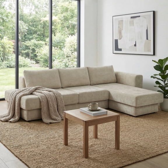 FFZ 113" L-Shaped Modular Sectional Sofa with Double Layer Cushions, Chenille Fabric, Brown