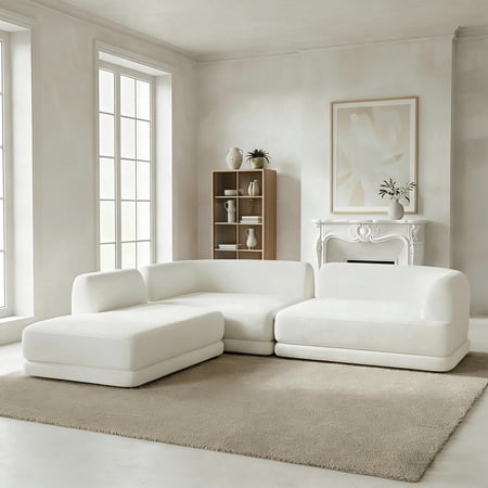 FFZ 115 inch L-Shaped Sectional Sofa with Chaise Lounge and Deep Seating, 115.35 x 93.5 x 27.17 inch, Beige