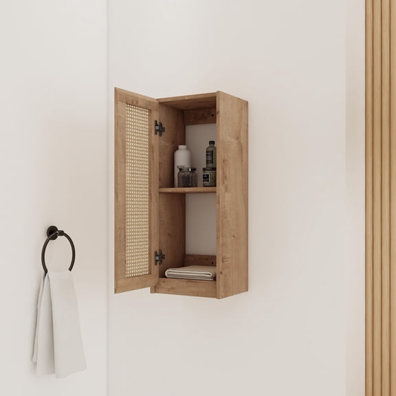 FFZ 12" Wall-Mounted Bathroom Side Cabinet with Soft-Close Doors, Imitative Oak Finish, Imitative Oak