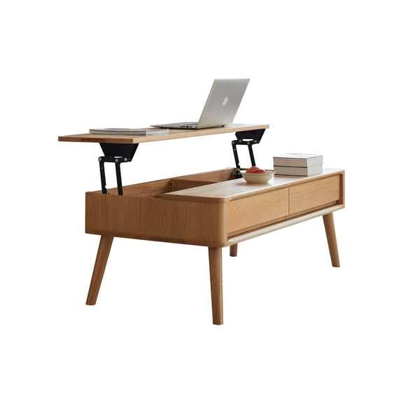 FFZ 100% Solid Oak Wood Coffee Table with Storage Shelf and Lift-Top, 47.24 x 25.59 x 17.72 inch, Natural Wood