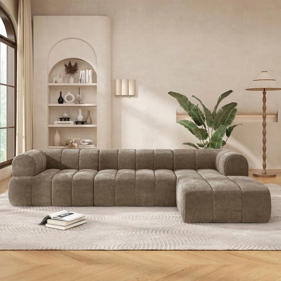 FFZ 122 inch L-Shaped Sectional Sofa with High-Density Foam and Chaise Lounge, 2-Piece Set, Espresso