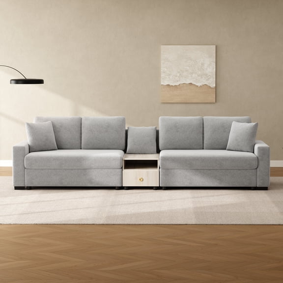 FFZ 127.9 inch Modular Chenille Sofa Couch with Storage Armrest and Center Console, Grey