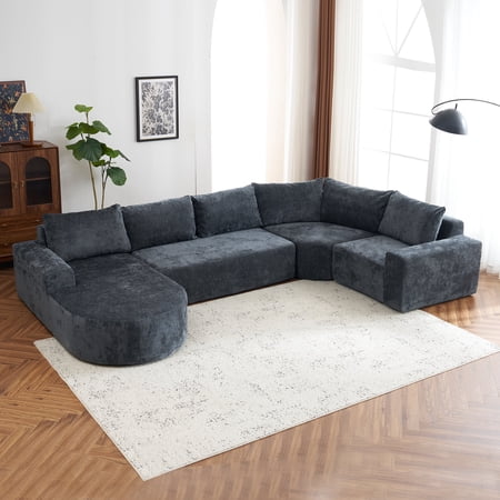 FFZ 139 inch Modular Cloud Sectional Sofa Set with Deep Seats and Chenille Fabric, Grey