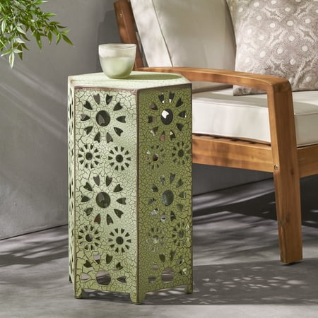 FFZ 14 inch Side Table with Sunburst Cut Out Design, Green