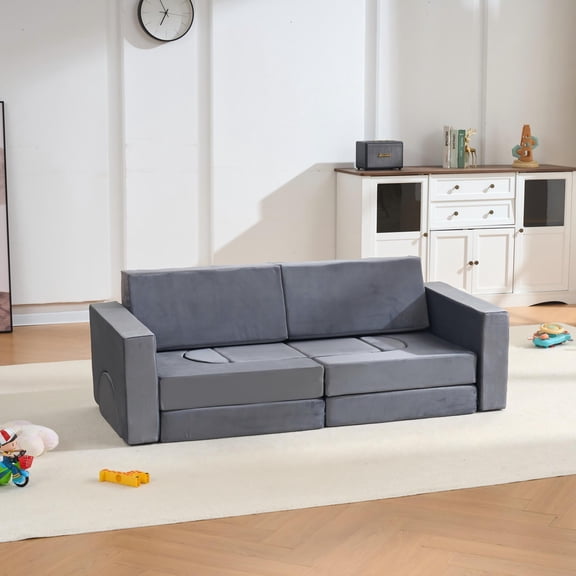 FFZ 14 PCS Modular Kids Play Couch, Convertible Foam Building Blocks Sofa, Grey