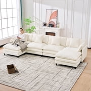 FFZ 140.9-inch U-Shaped Modular Sectional Sofa with 2 Ottomans, 4 Cushions, 2 Throw Pillows, Beige