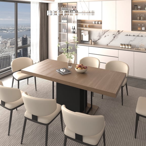 FFZ Extendable Dining Table for 6-10 People, 78.74 x 35.43 x 29.53 inch, Black+brown