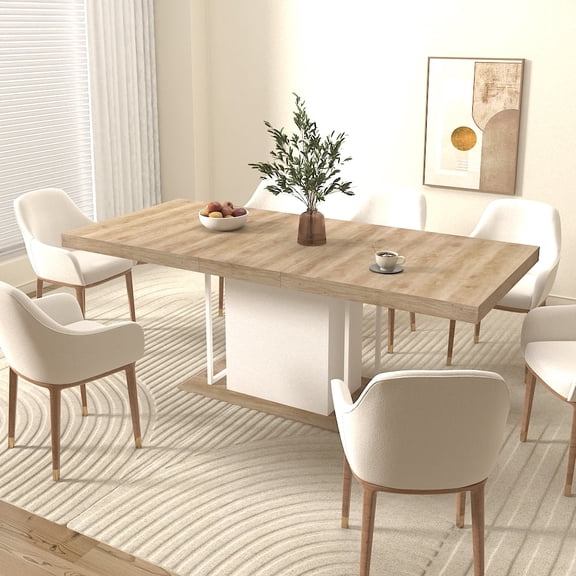FFZ Extendable Dining Table with Aged Wood Effect, Seats 6-10, 160-200cm, White Oak