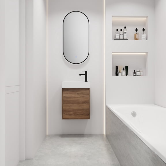 FFZ 18 Inch Floating Small Bathroom Vanity with Single Sink, Eco-Friendly Plywood, Brown Ebony