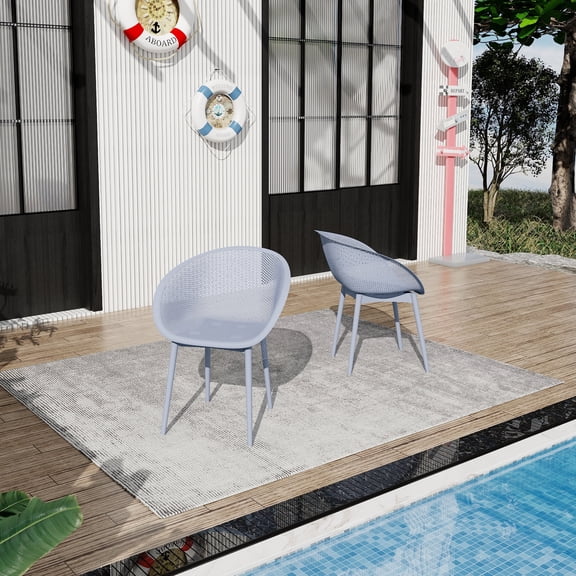 FFZ 2-Pack Modern Lounge Chairs with All-Weather PP Plastic, Lightweight for Patio, Beach, Li, Light Baby Blue