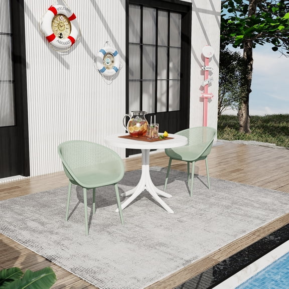 FFZ 2-Pack Modern Lounge Chairs with Round PP Table, Pale Green