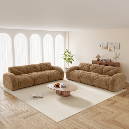 FFZ 2-Piece Comfy Sofa Set with Deep Seat and Velvet Fabric, Camel