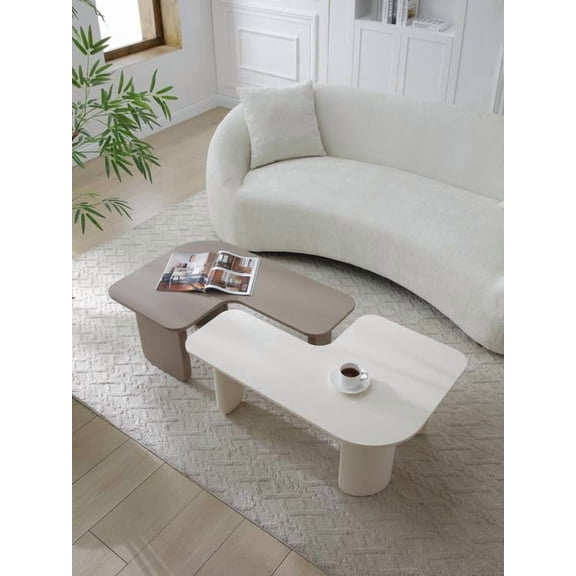 FFZ 2-Piece Modern Modular Coffee Table Set with Nesting L-Shape Design, khaki