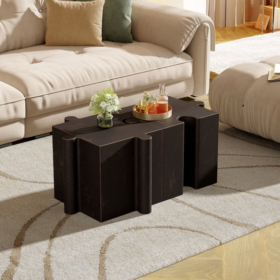 FFZ 2 Piece Puzzle Table Set, Modular Mgo Interlocking Side Tables for Indoor Outdoor, Antique Copper