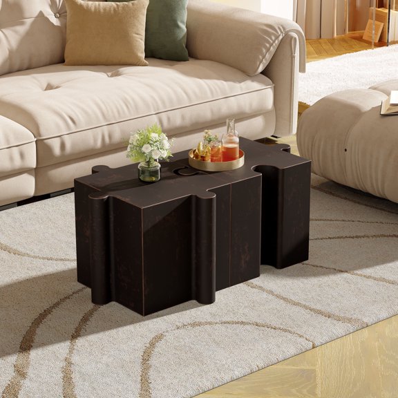 FFZ 2-Piece Artistic Puzzle Side Table Set with Interlocking Design, 31.25 x 31.25 x 17.75 inch, Copper