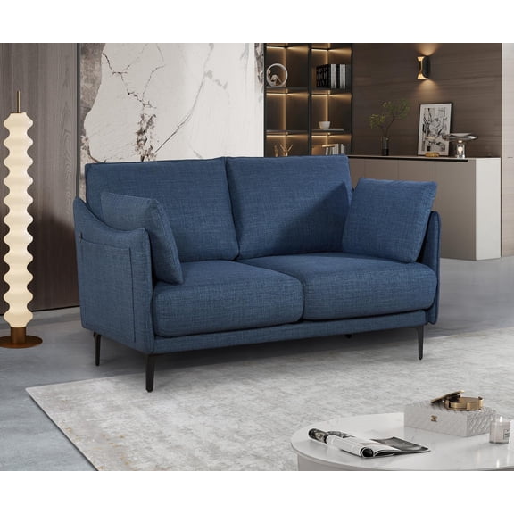 FFZ 2-Seater Tufted Loveseat Sofa, Chenille Couch with USB, Dark Blue