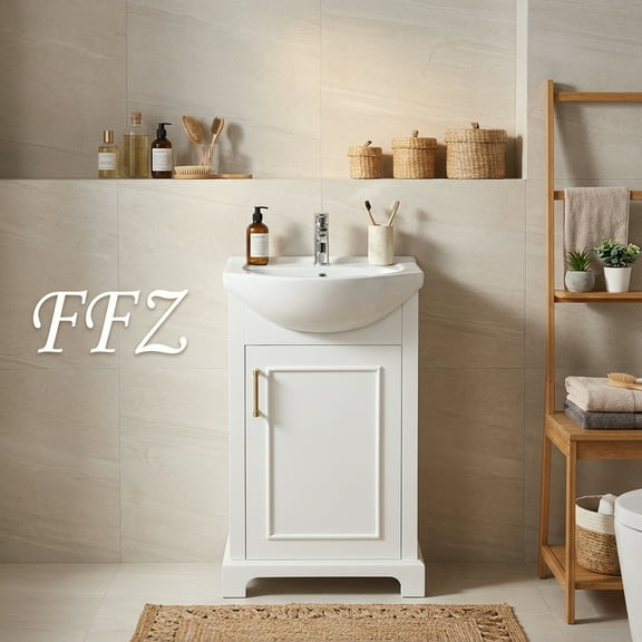 FFZ 20" Freestanding French Vanity Set: Bulged Ceramic Sink & Soft-Close Door (White/Blue)