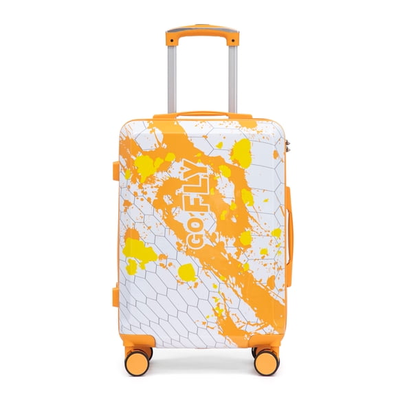 FFZ 20 Inch PC Spinner Wheel Carry-On Suitcase with Printed Pattern and Combination Lock, Orange