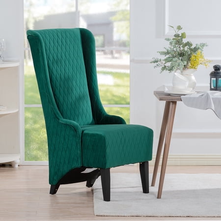 FFZ High-Back Velvet Accent Chair with Wingback Design and Wooden Legs, Retro Green