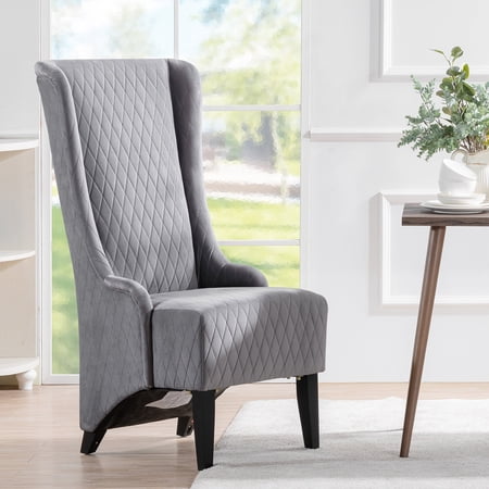 FFZ High-Back Velvet Accent Chair with Wingback Design and Wooden Legs, 23.03 x 30.31 x 46.46 inch, Gray