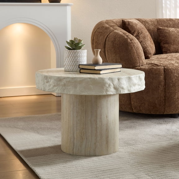 FFZ 23.82 inch Faux Mars Textural Pattern Coffee Table Living Room Apartment No Assembly Beige