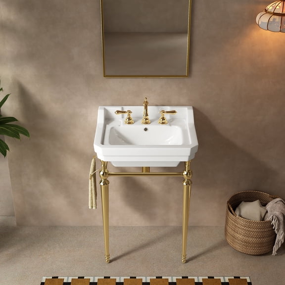 FFZ 23" Wall-Mounted Bathroom Console Sink with Stainless Steel Legs and Towel Bar, 23 x 18.5 x 36.22, Gold