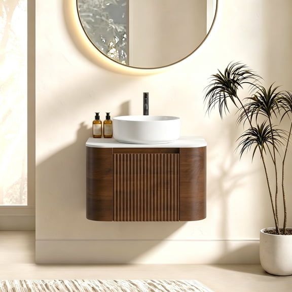 FFZ 24.03" Walnut Bathroom Vanity with Ceramic Sink and Towel Rack, Pre-assembled, Walnut