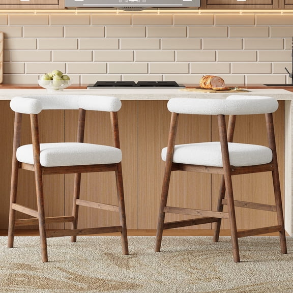FFZ Set of 2 Rubber Wood Bar Stools with Backrest and Padded Seat, 24.5 inch Seat Height, Walnut
