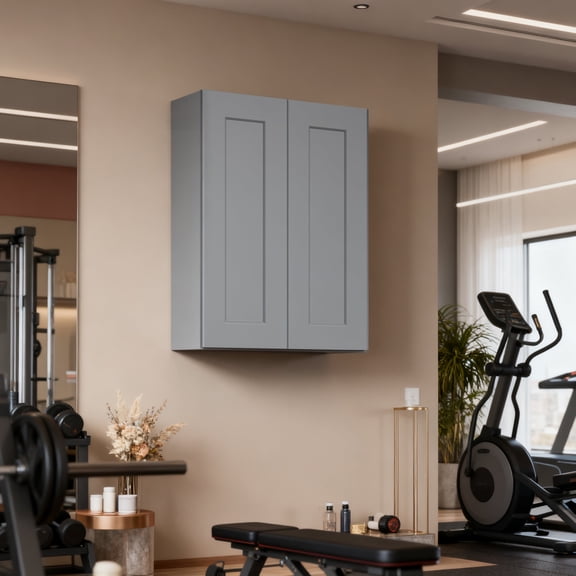 FFZ 24 Inch Gray Shaker Double Door Wall Cabinet with Soft-Close Doors, Adjustable Shelves, 24x12x30, Gray