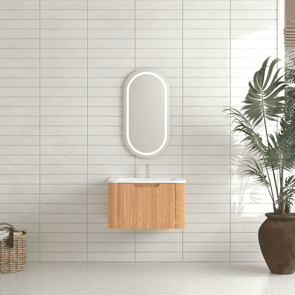 FFZ 24" Wall-Mounted Floating Bathroom Vanity with Ceramic Basin, Soft-Close Drawer, Walnut