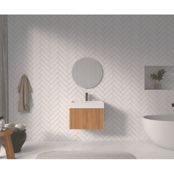 FFZ 24" Wall-Mounted Floating Bathroom Vanity with Integrated Basin, Plywood Finish, Acacia Wood