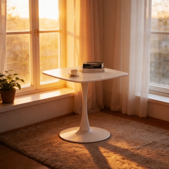 FFZ 24 inch Small Square Tulip Dining Table Metal Pedestal Base for 2-3 Person Small Space Matte MDF Top, White