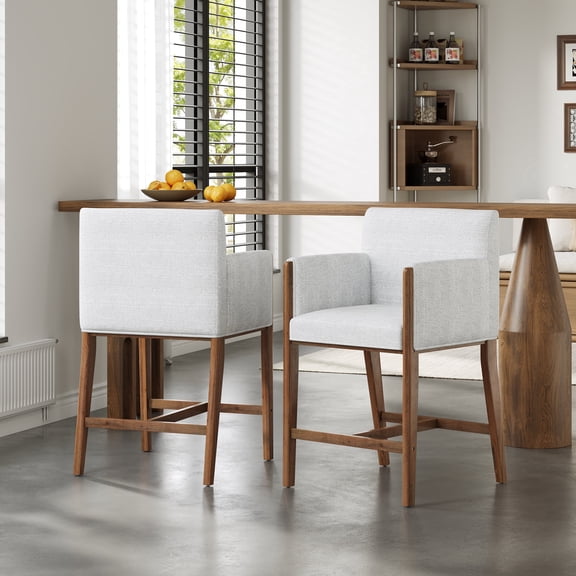 FFZ 24 inch Counter Stool Set of 2 with Arms and Rubber Wood Frame, 37.01 x 23.54 x 22.44 inch, Walnut