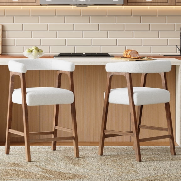 FFZ 26" Bar Stool Set of 2 with Curved Backrest & Padded Seat, Walnut