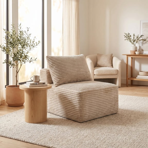 FFZ 29.1" Camel Corduroy Modular Compression Sofa with Legless Design, Camel