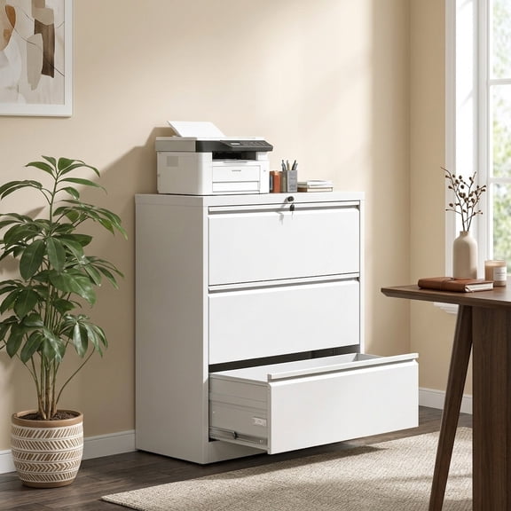 FFZ 3-Drawer Lateral File Cabinet with Locking Mechanism, Heavy Duty Metal, Anti-Tip Safety for Home Office, 35.4 x 15.7 x 40.4 inch, White