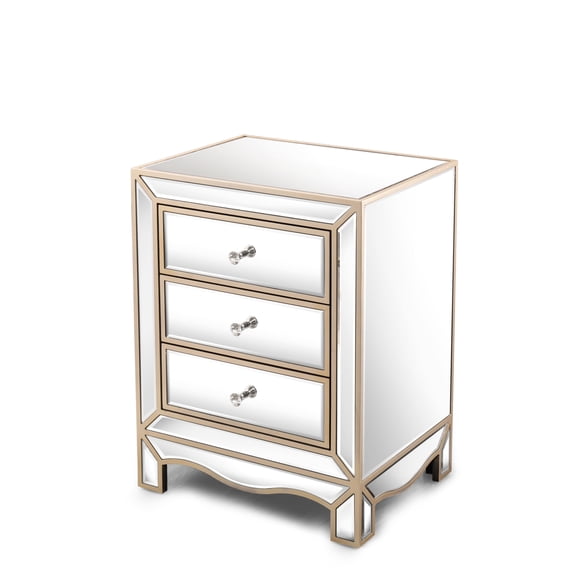 FFZ 3-Drawer Mirrored Cabinet with Crystal Handles and Steel Ball Guide Rails, 19.7 x 15 x 26 inch, Silver
