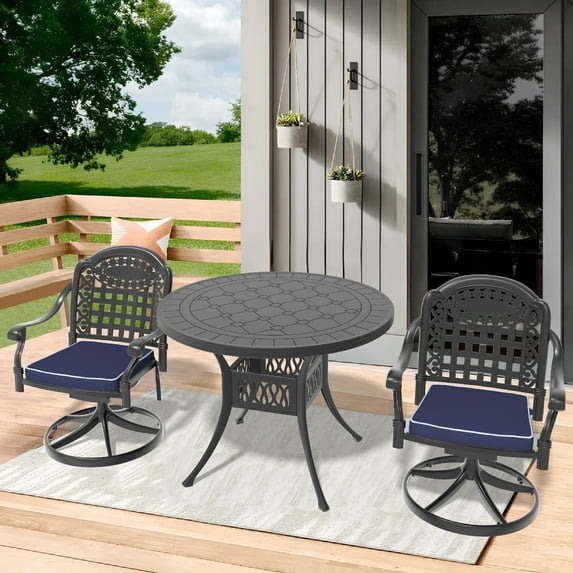 FFZ 3-Piece All-Weather Cast Aluminum Dining Set, Include 2 Swivel Chairs And 39.37" Round Table With Black Frame