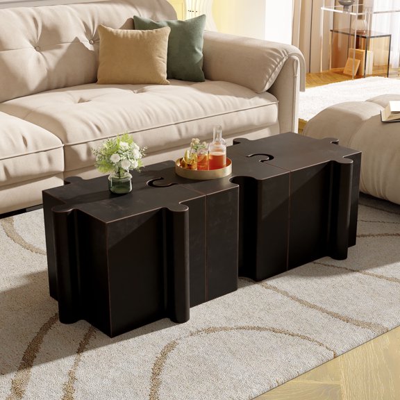FFZ 3-Piece Artistic Puzzle Side Table Set with Interlocking Design, 200lb Capacity, Copper