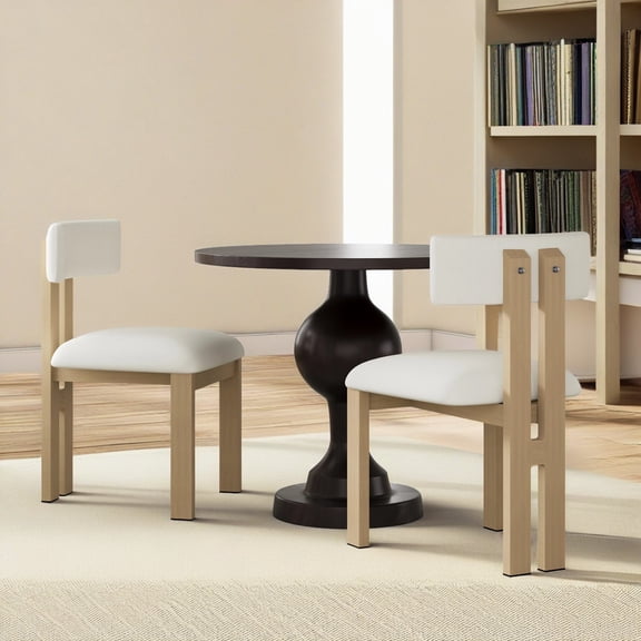 FFZ 3-Piece Dining Set with Upholstered Chairs and Round Table, Beige+natural