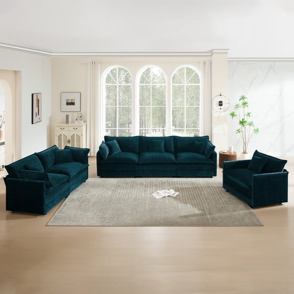 FFZ 3-Piece Extra Deep Seat Sectional Sofa with Chenille Fabric and Flexible Combination, Blue