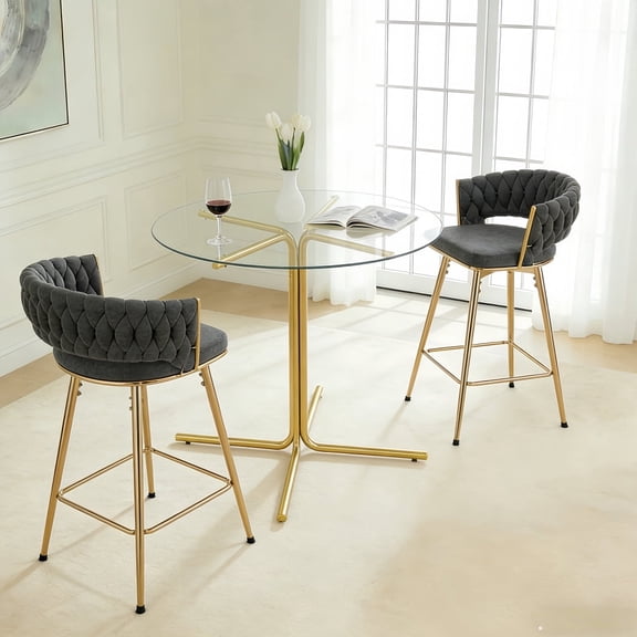 FFZ 3-Piece Modern Kitchen Bar Table Set with 2 Cotton Linen Bar Chairs, Dark Gray