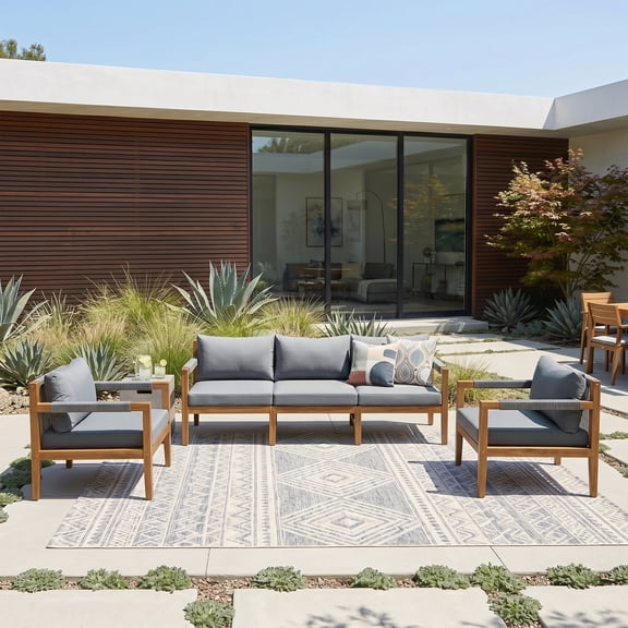 FFZ 3-Piece Outdoor Sectional Sofa Set with Rope Woven Patio Conversation Set, Grey