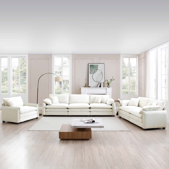 FFZ 3-Piece Oversized Sectional Sofa with Corduroy Fabric and Deep Seats, Beige