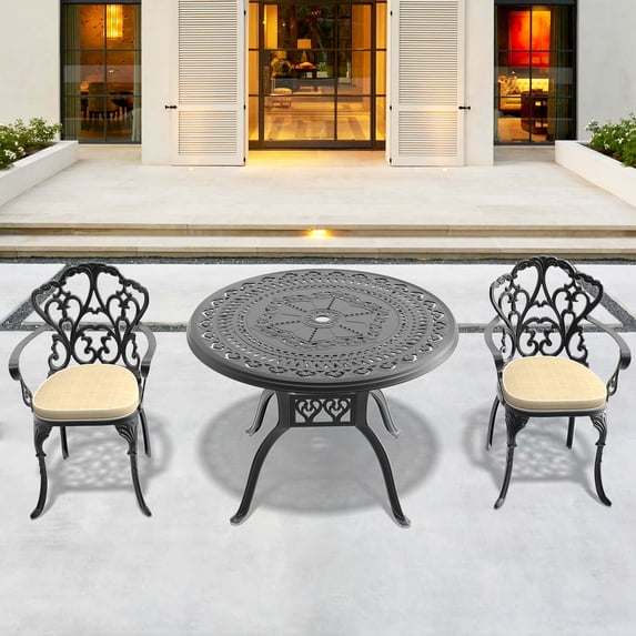 FFZ 3-Piece Set Of Cast Aluminum Patio Furniture With Beige Cushions