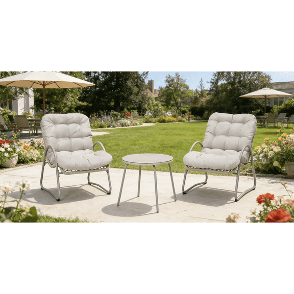 FFZ 3-Piece Wicker Patio Set with Iron Frame and Off-White Finish, Off White