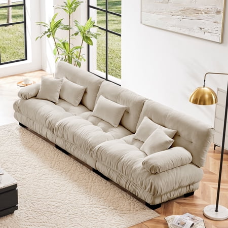 FFZ 3-Seater Modular Sectional Sofa with Deep Seat and Chenille Upholstery, Light Coffee